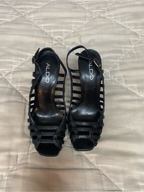 ALDO Black Strappy Open-Toe Slingback Heels